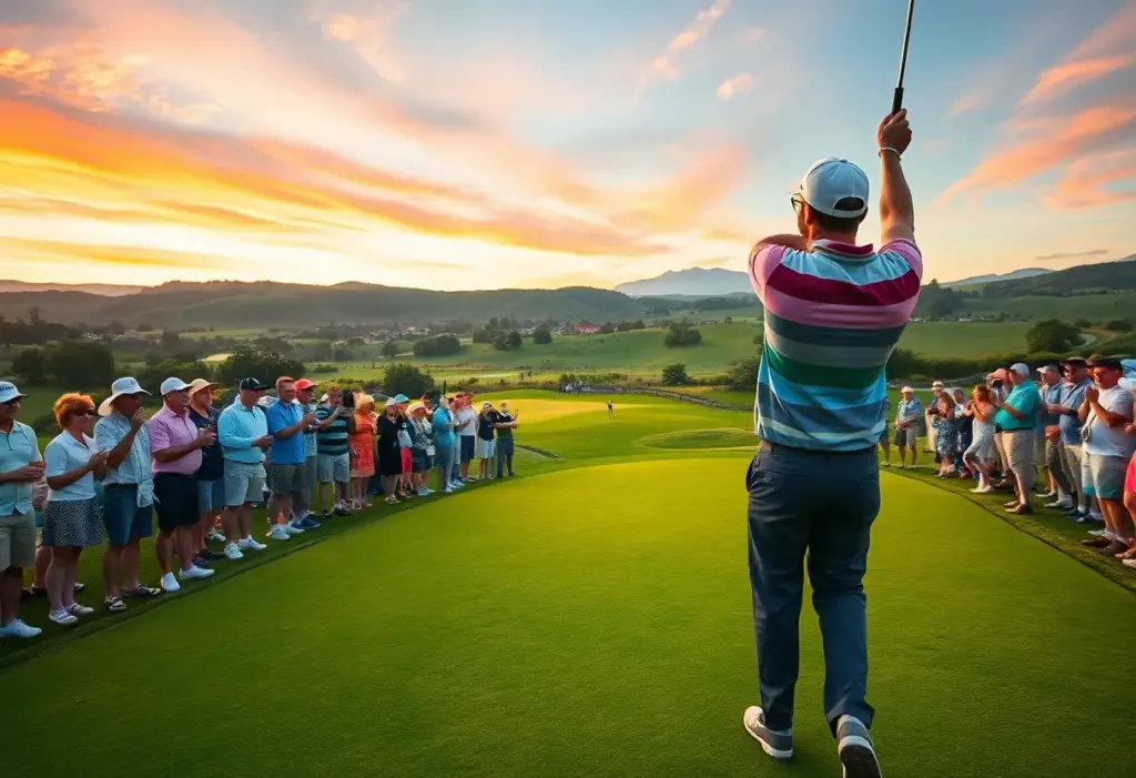 Golfer celebrating victory on a golf course