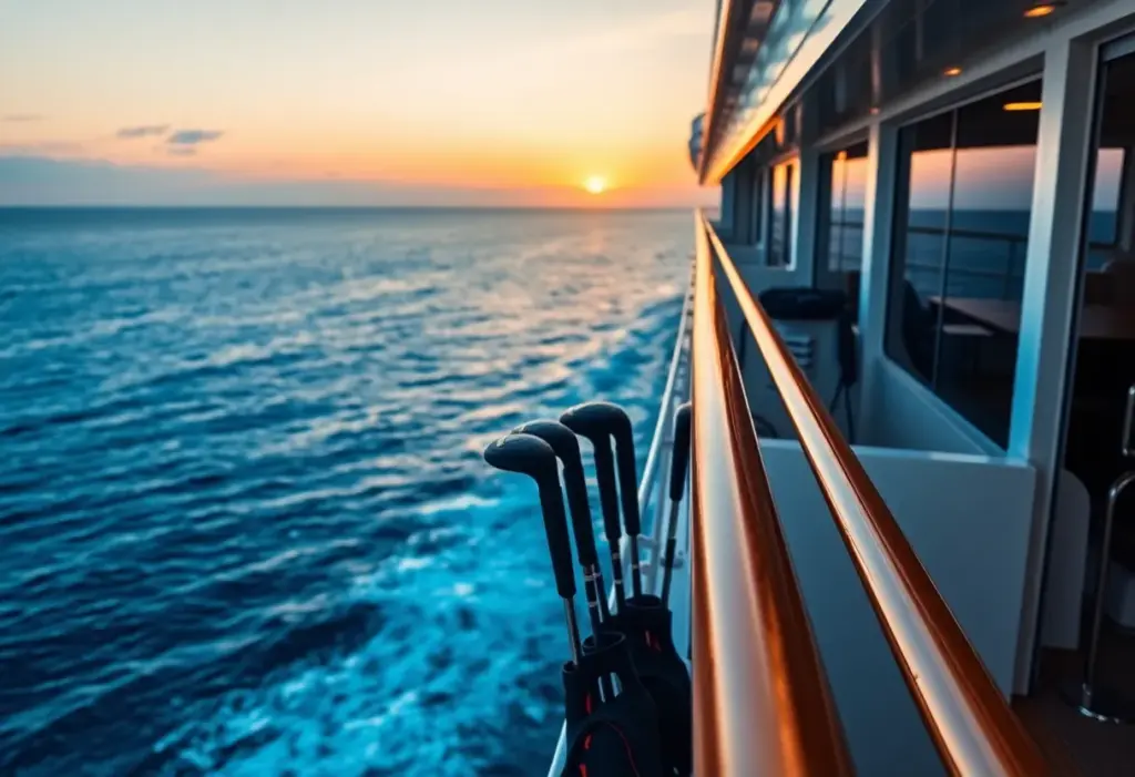 Luxury cruise ship with beautiful coastal views at sunset