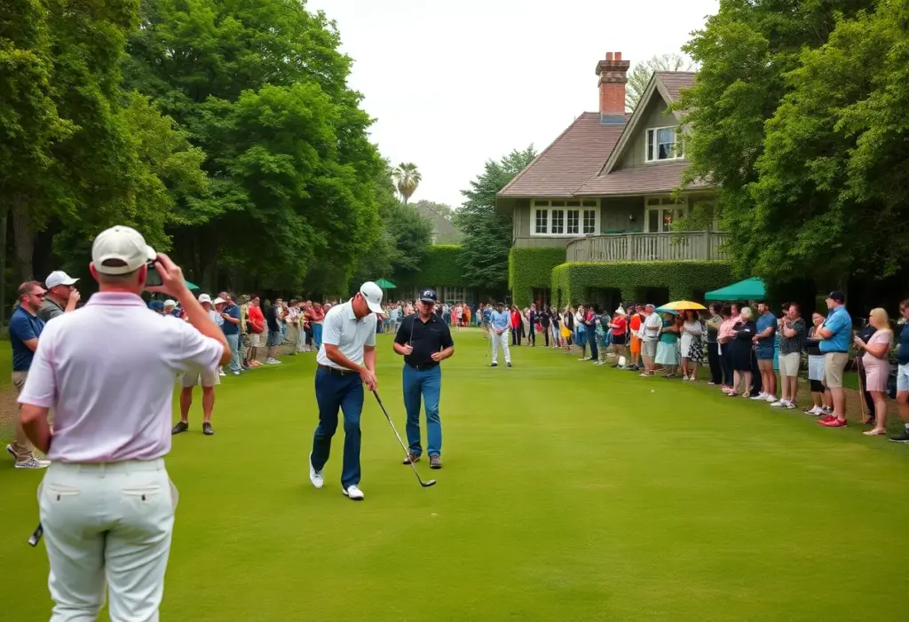 Golfers participating in the Belfry Classic Golf Tournament with a luxury hospitality setup.
