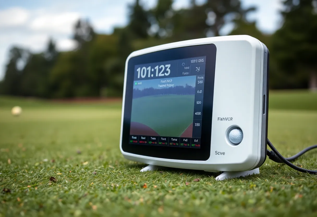 Blue Tees Golf Rainmaker launch monitor on a golf course