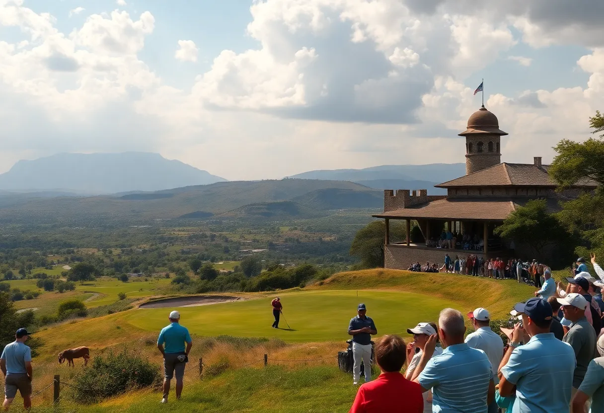 Golf tournament scene showcasing a player celebrating at the Kenyan golf course.