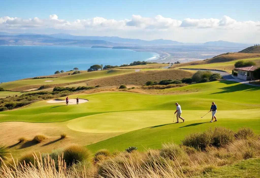 Scenic view of Castlerock Golf Club with golfers playing
