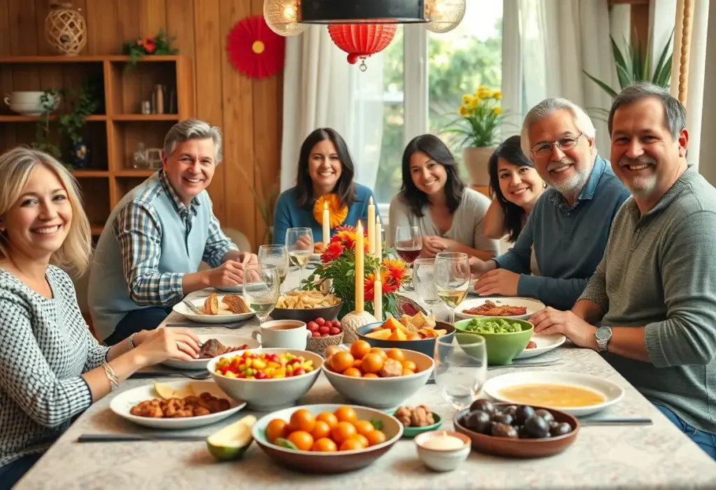 Family gathering sharing love and meals in memory of a beloved matriarch.