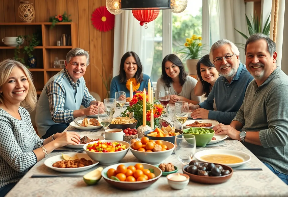 Family gathering sharing love and meals in memory of a beloved matriarch.