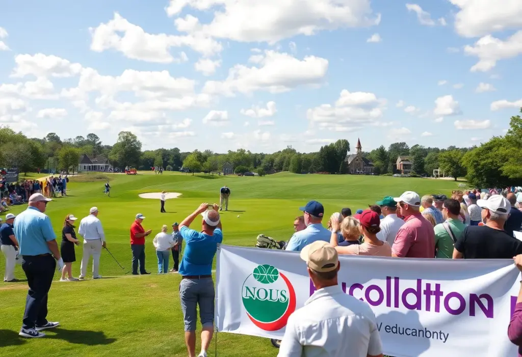 Golfers participating in a charity tournament for education
