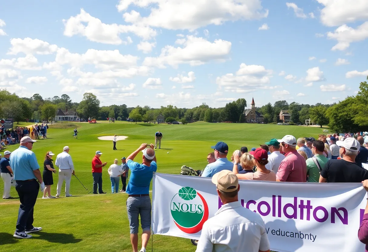 Golfers participating in a charity tournament for education