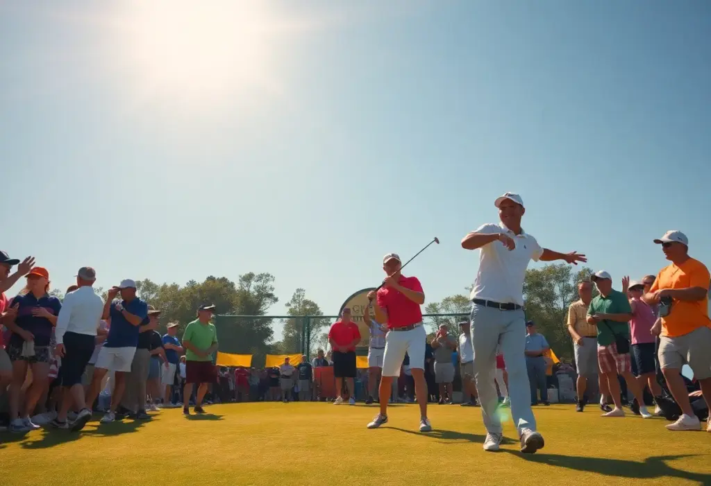 Celebration of a female golfer after winning a tournament