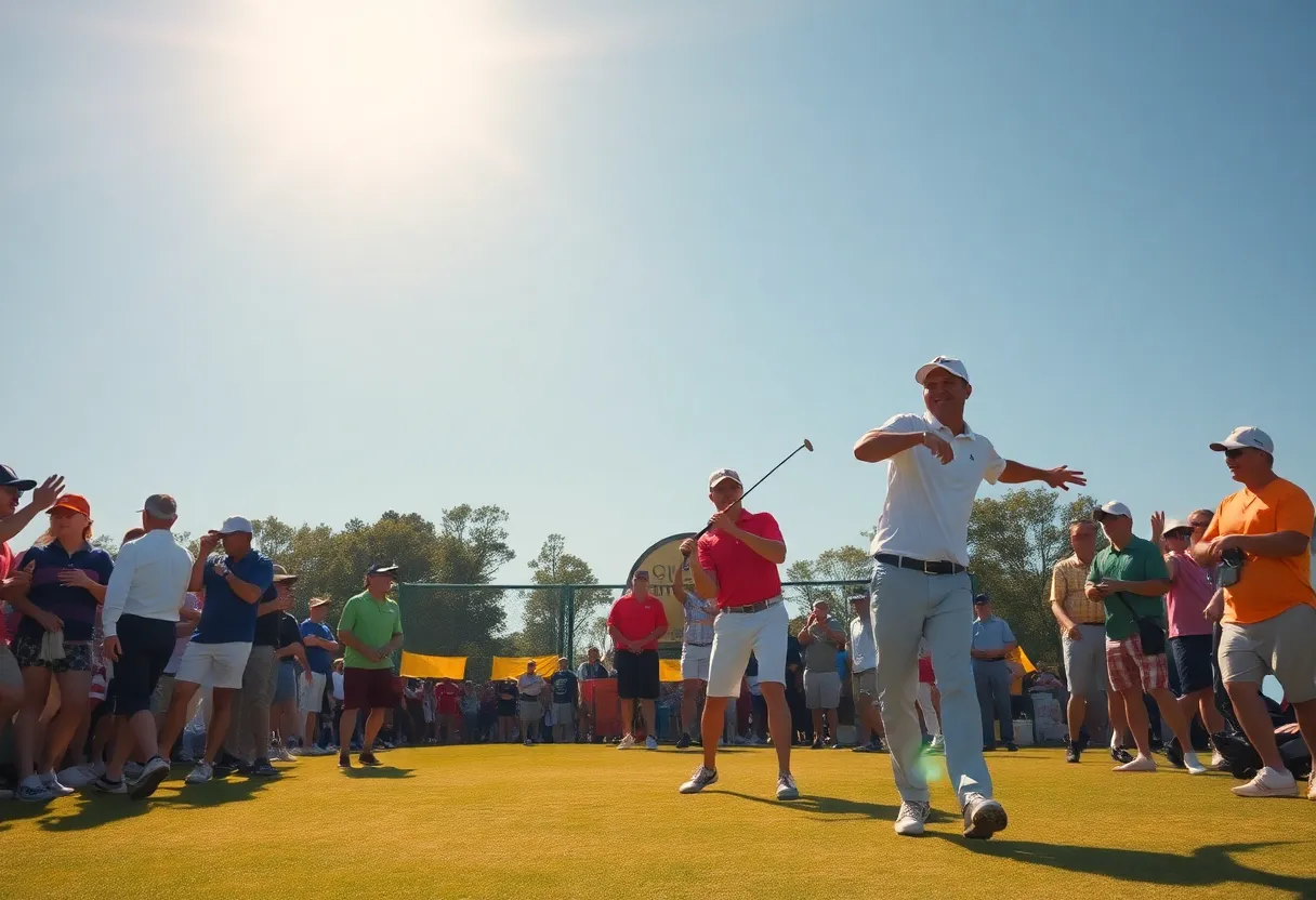 Celebration of a female golfer after winning a tournament