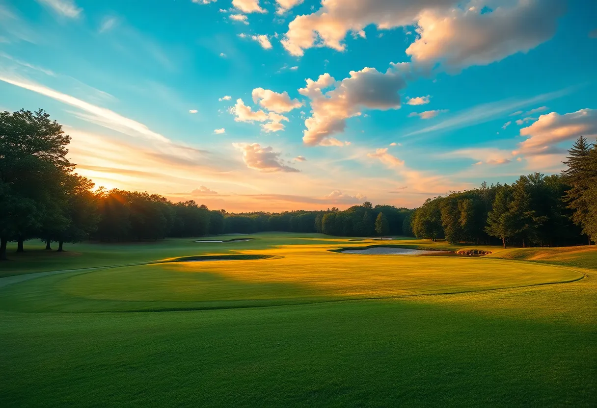 Scenic view of golf course during a tournament
