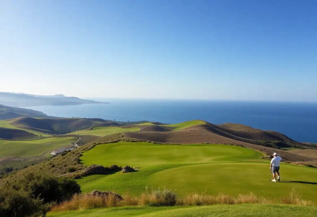 Scenic view of Costa Navarino golf course overlooking the Mediterranean