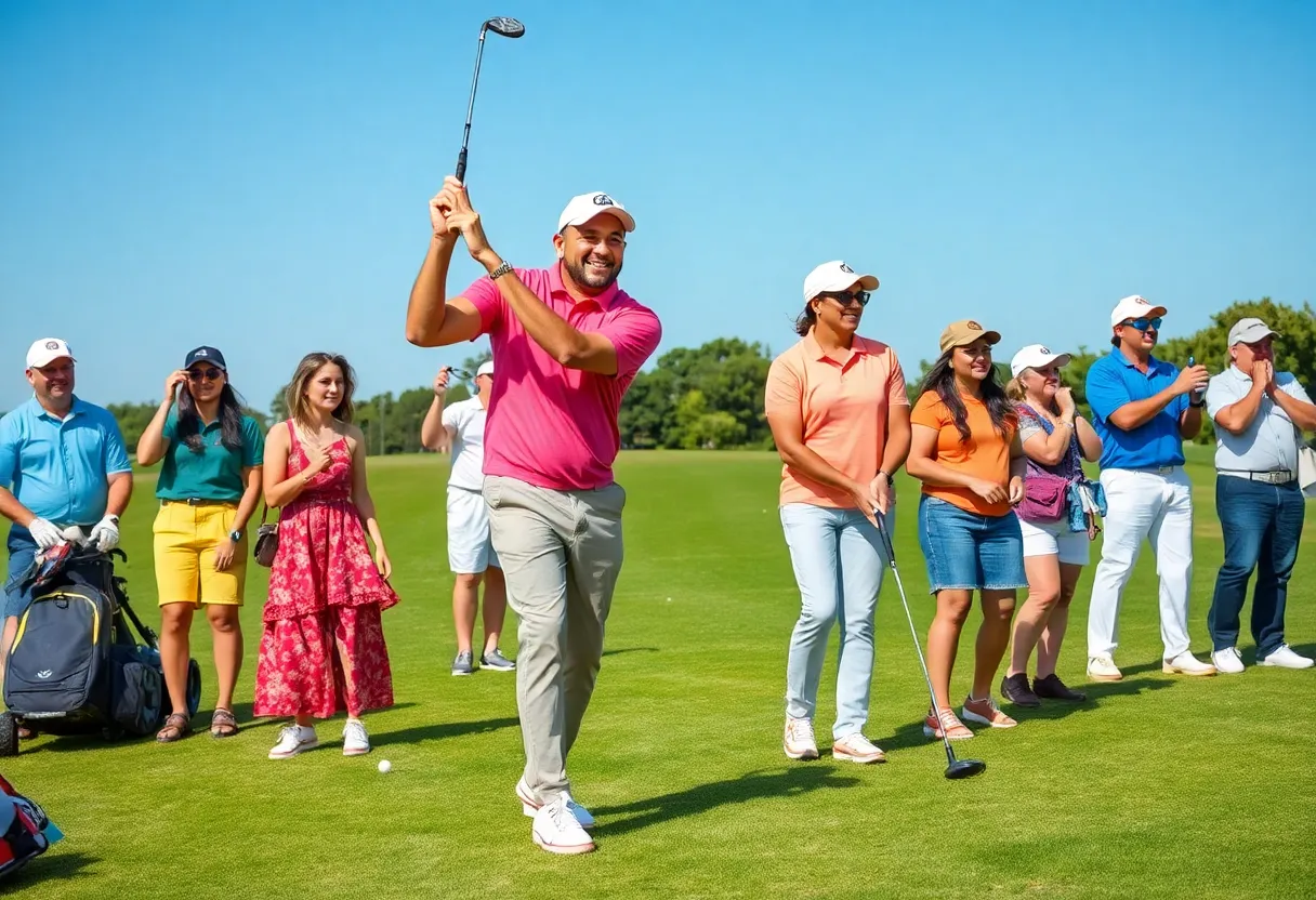 People enjoying golf in a lively atmosphere