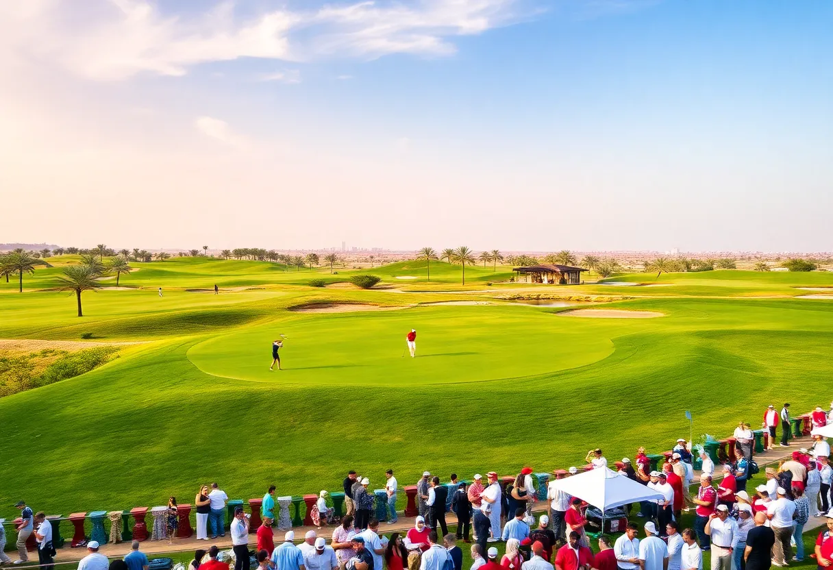 Golfers playing at Doha Golf Club during the Qatar Masters tournament