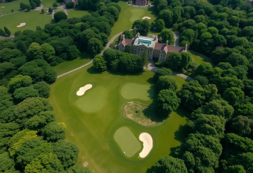 Aerial view of East Potomac Golf Course showcasing its lush landscape