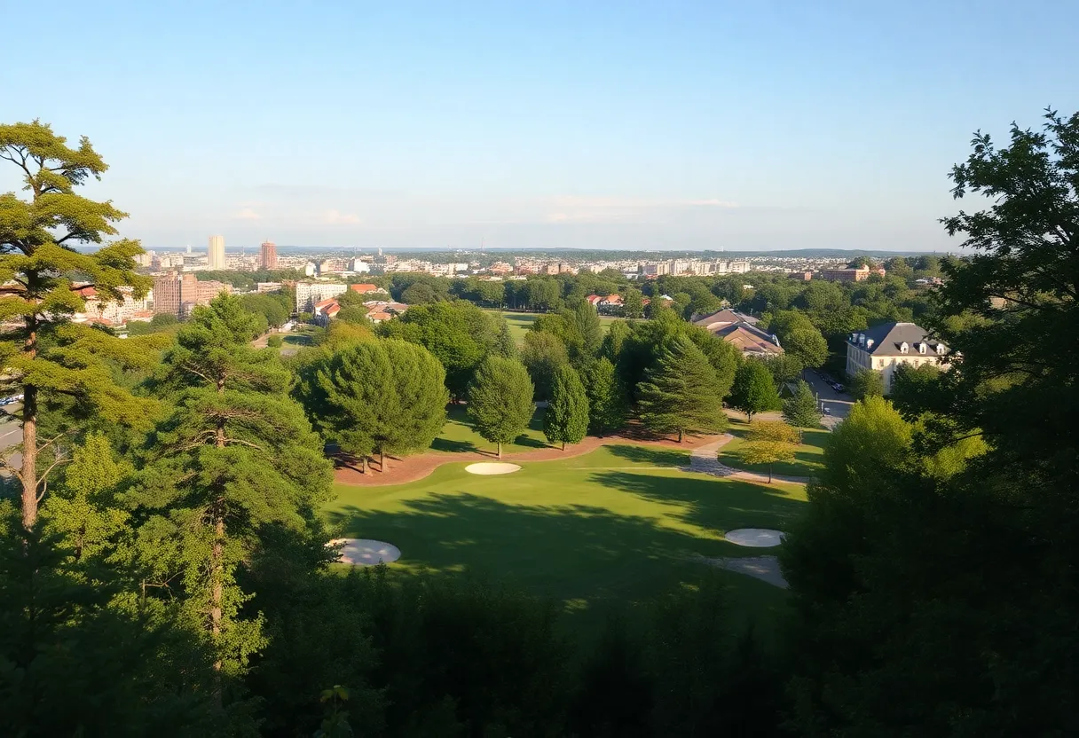 View of East Potomac Golf Links showcasing its lush greenery and urban backdrop.