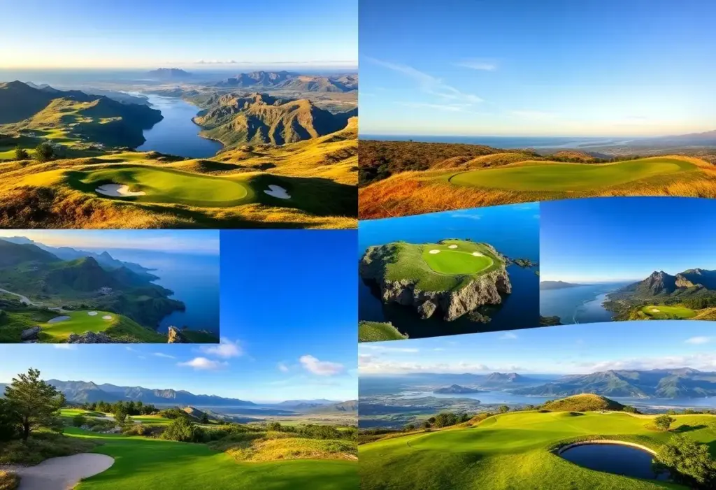A collection of unique golf course holes surrounded by natural beauty.