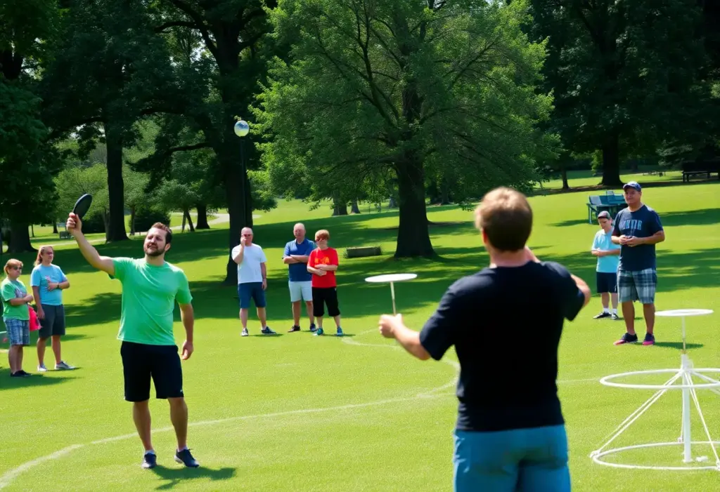 Disc golf players competing at the Emporia State tournament.