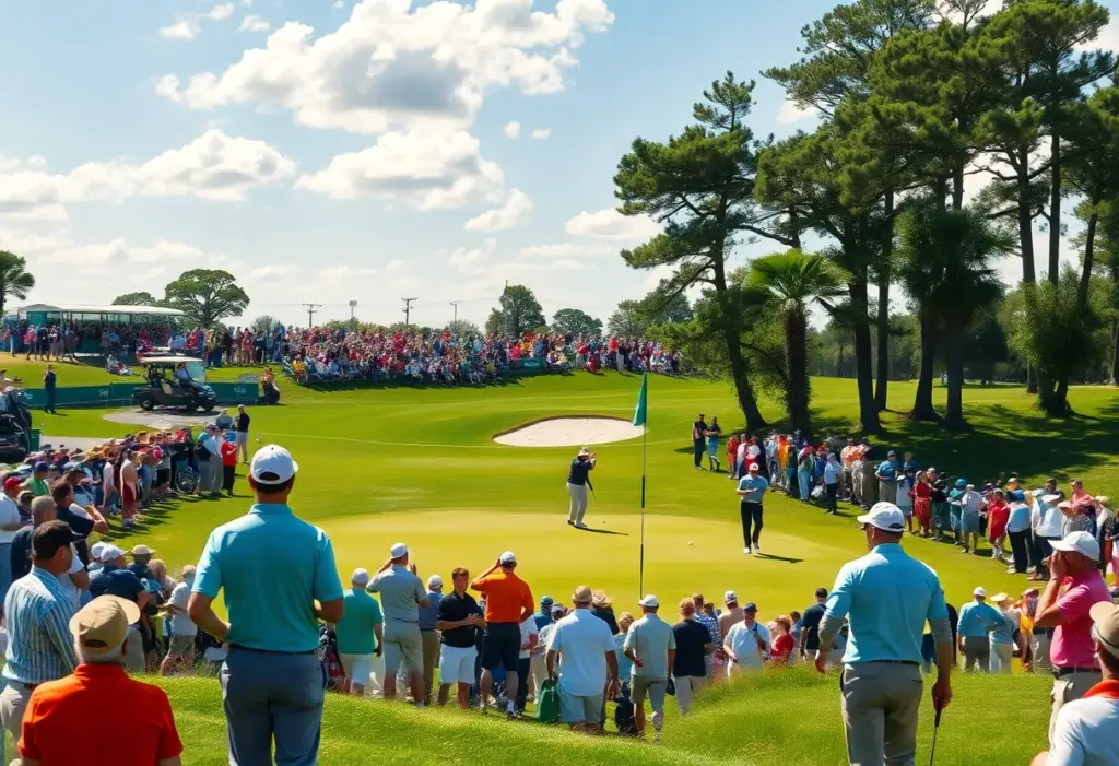 Golf course during Farmers Insurance Open with players and spectators