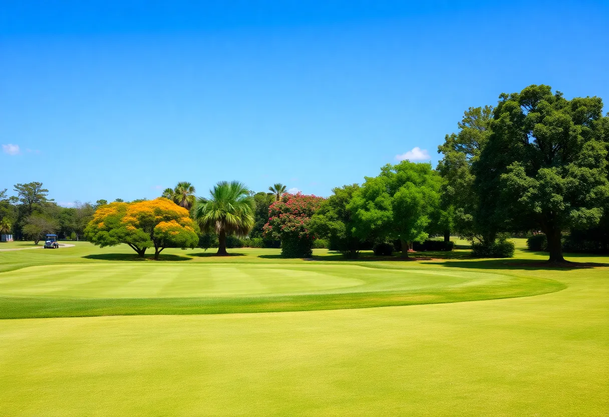 A beautiful golf course in Florida with citrus groves