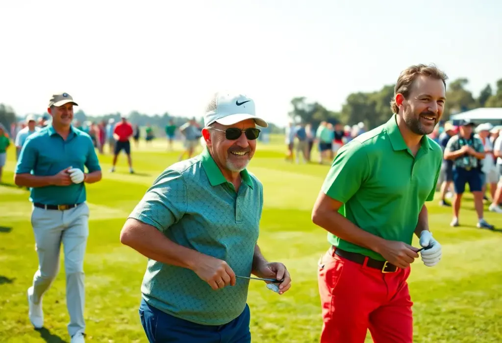 Former football players competing in a golf tournament