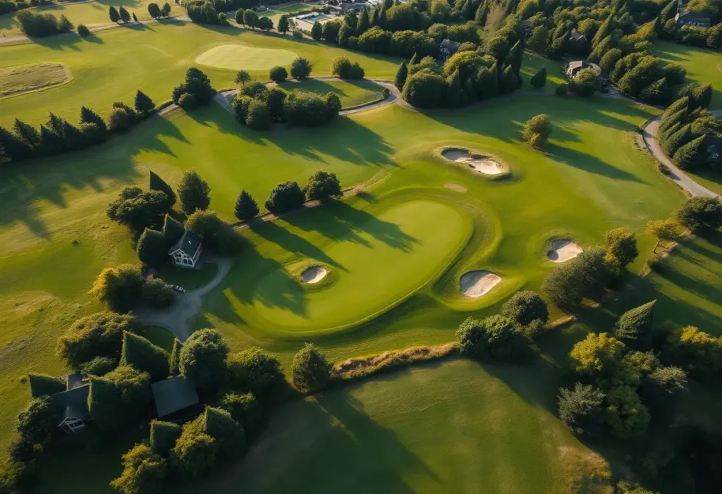 Aerial view of The Riviera Country Club with golfers on the course