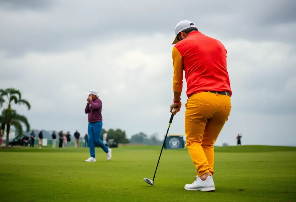 Golfers competing at the Genesis Invitational with dramatic weather