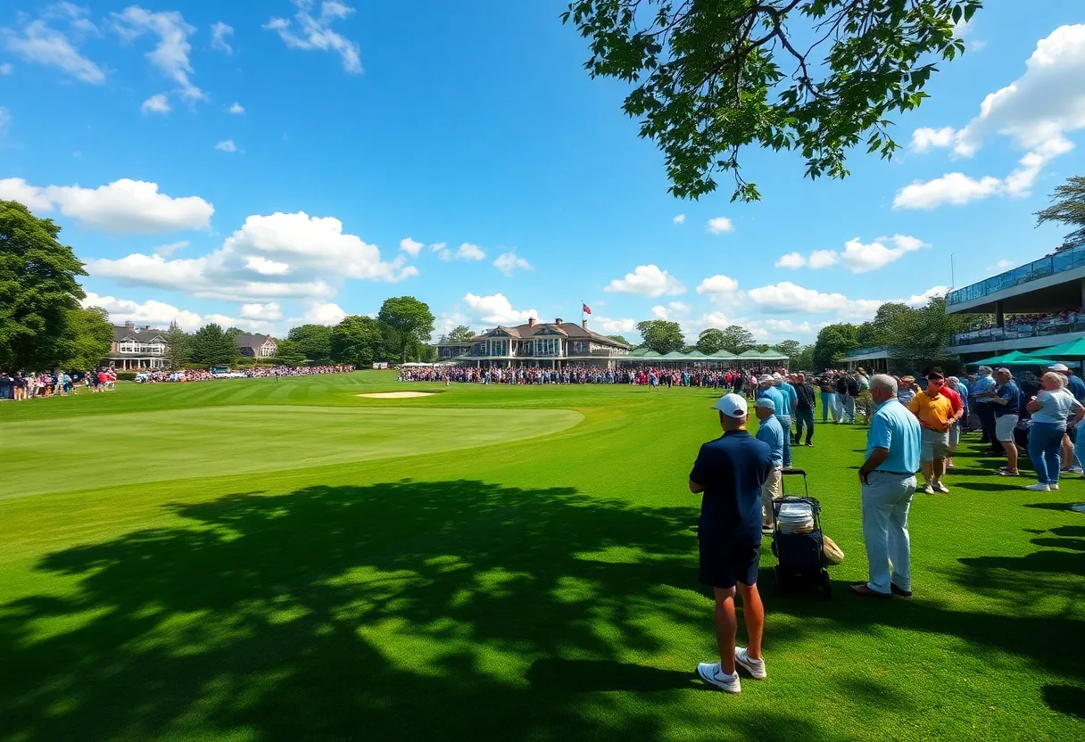 Golf tournament scene at Riviera Country Club