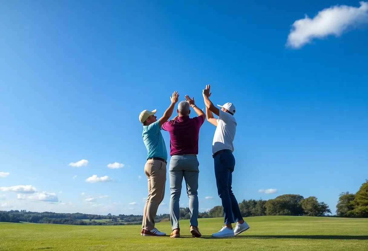 Celebration on golf course after a championship victory