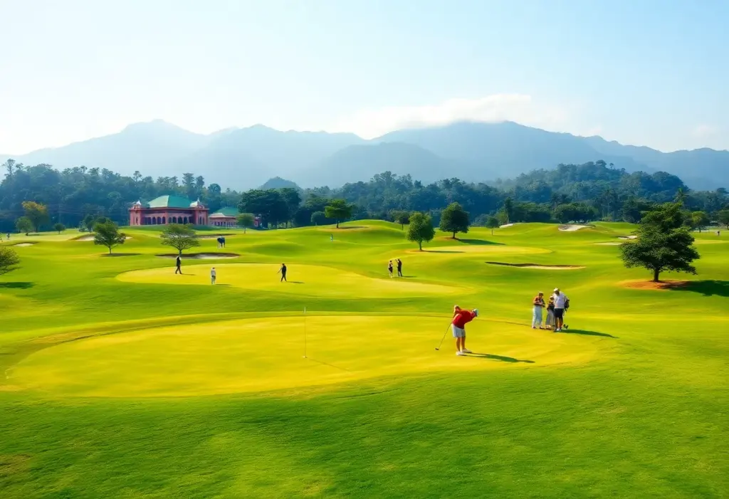 A scenic golf course in Asia with golfers playing