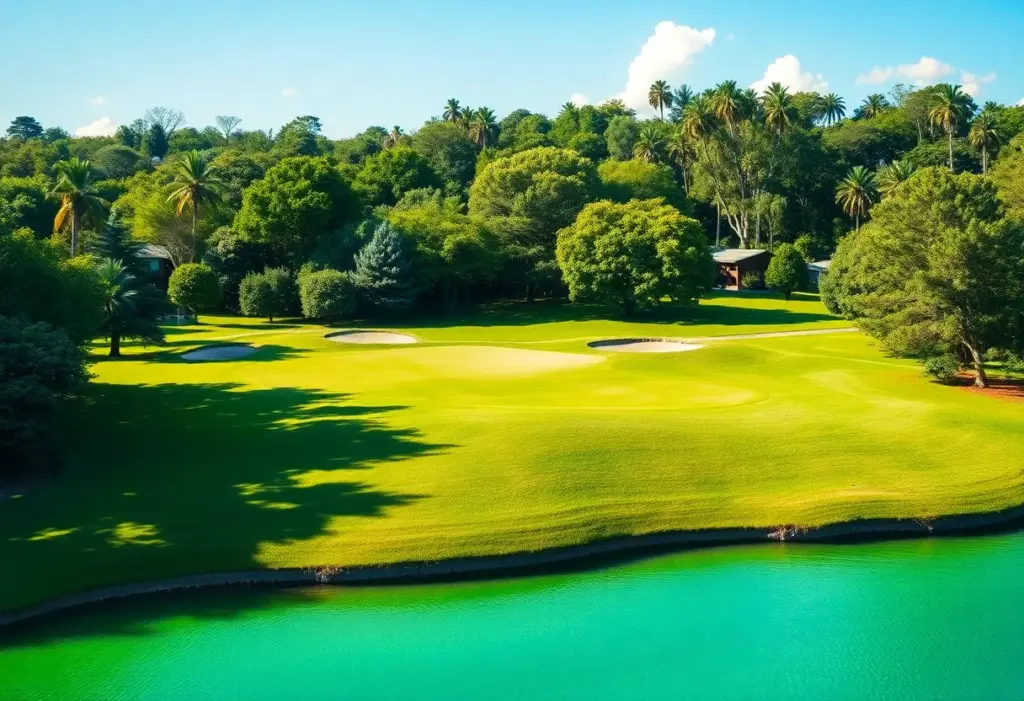 A beautiful golf course with scenic views, representing golf travel.