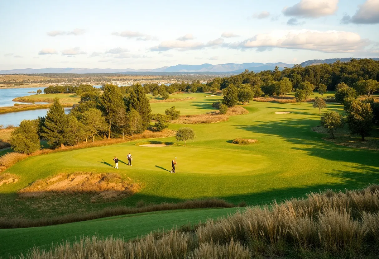 Golfers playing on a picturesque golf course