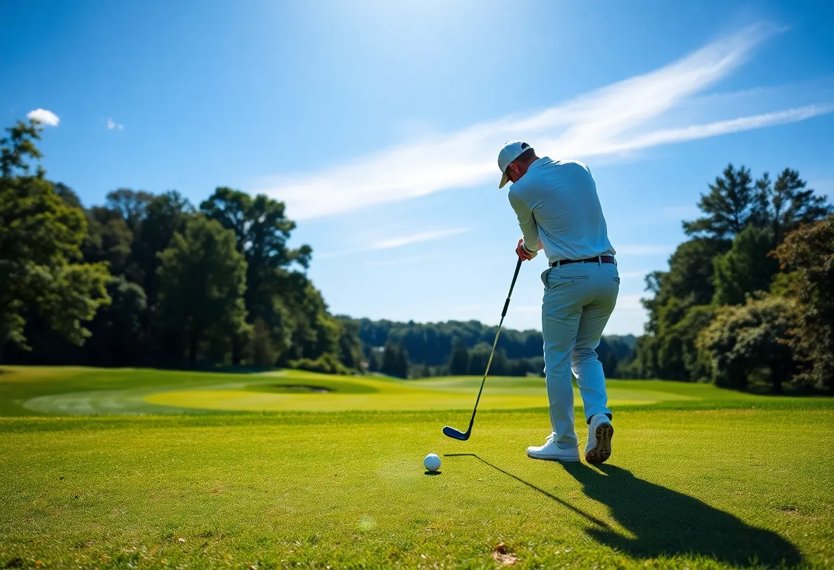 A picturesque golf course at the Farmers Insurance Open showcasing a golfer in action.