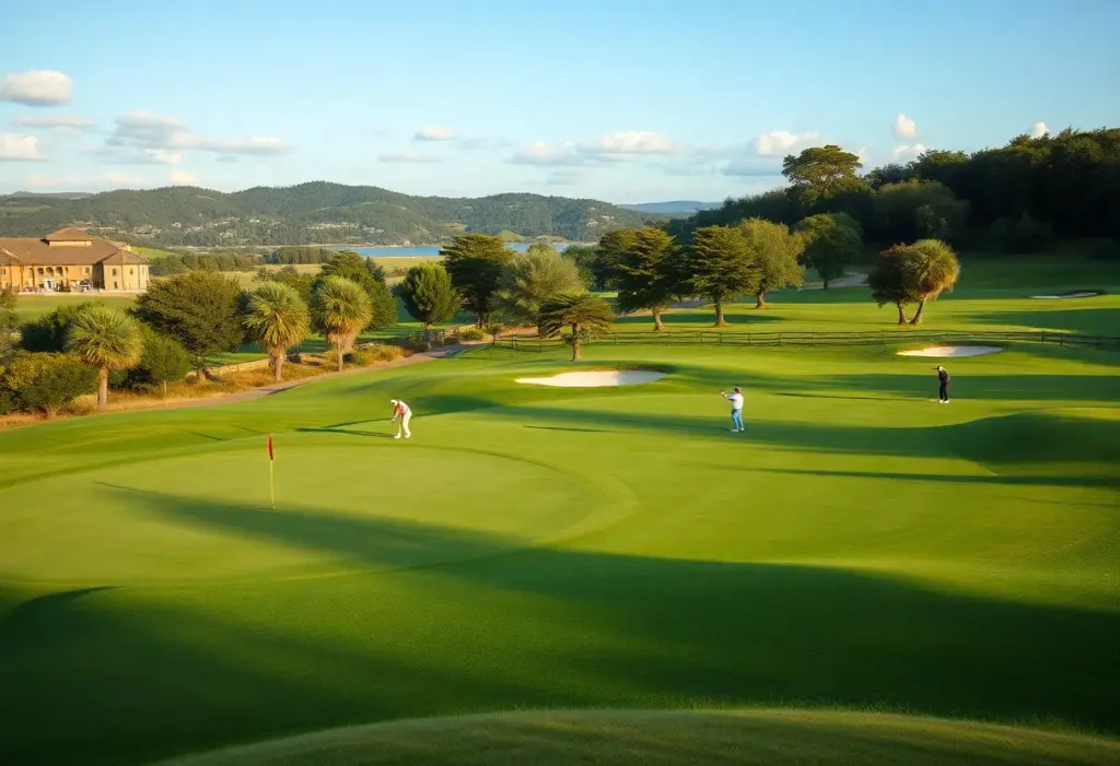 A picturesque golf course with golfers enjoying a sunny day