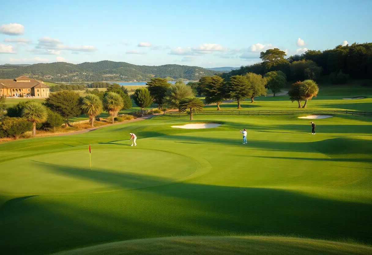 A picturesque golf course with golfers enjoying a sunny day