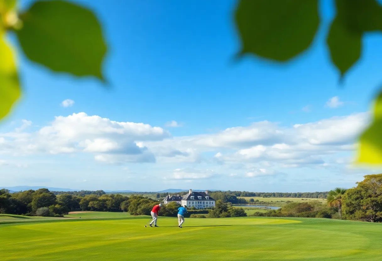 Scenic view of a golf course representing competitive spirit in golf.
