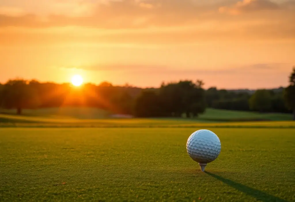 A picturesque sunset over a green golf course
