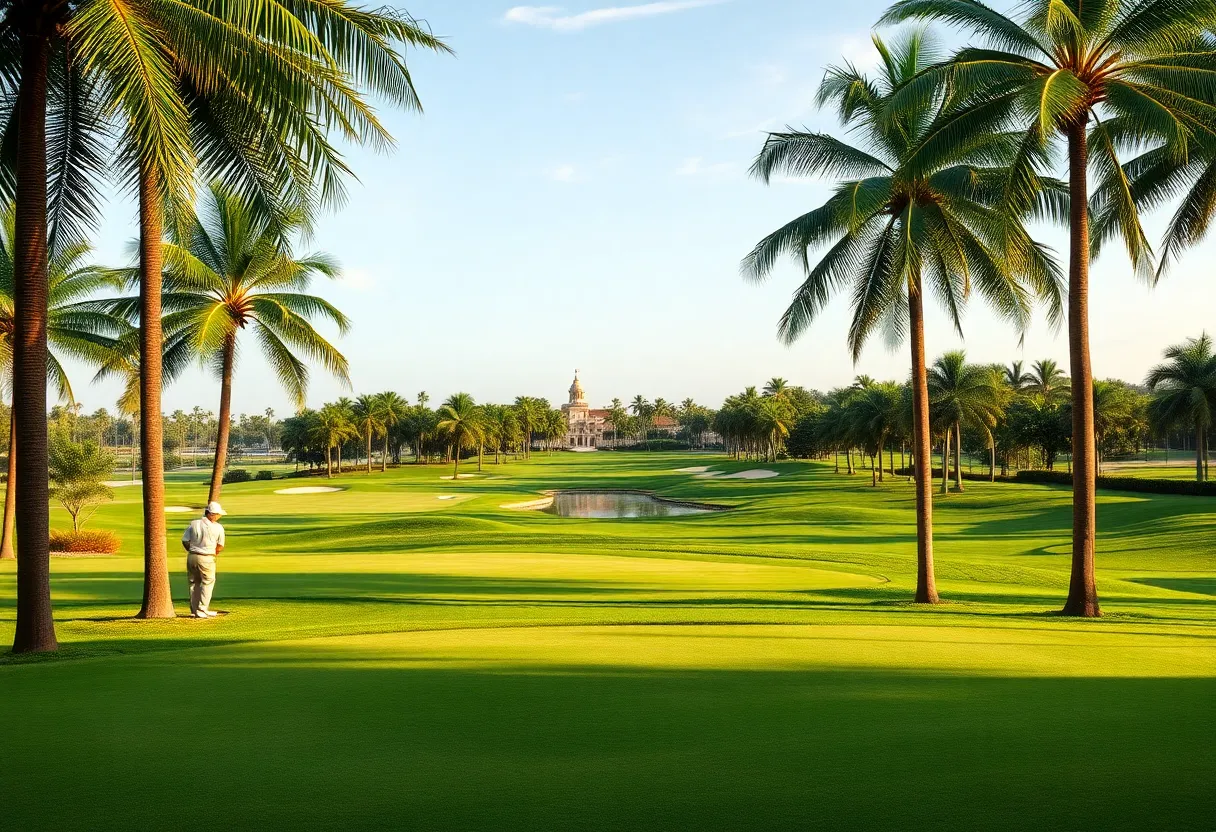 Scenic view of a golf course during a tournament