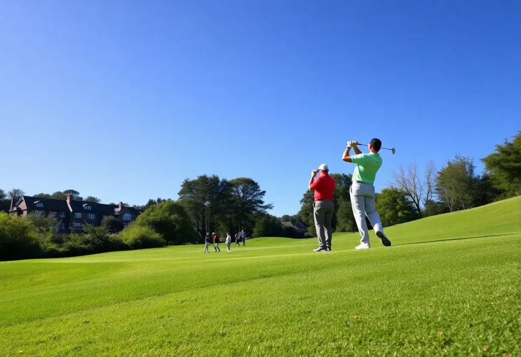Golfers playing in a scenic golf landscape