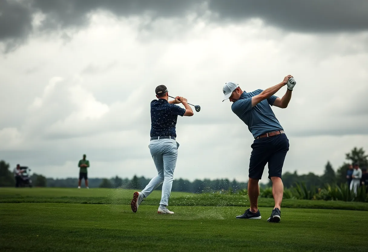 Golfers playing in challenging weather at Pebble Beach