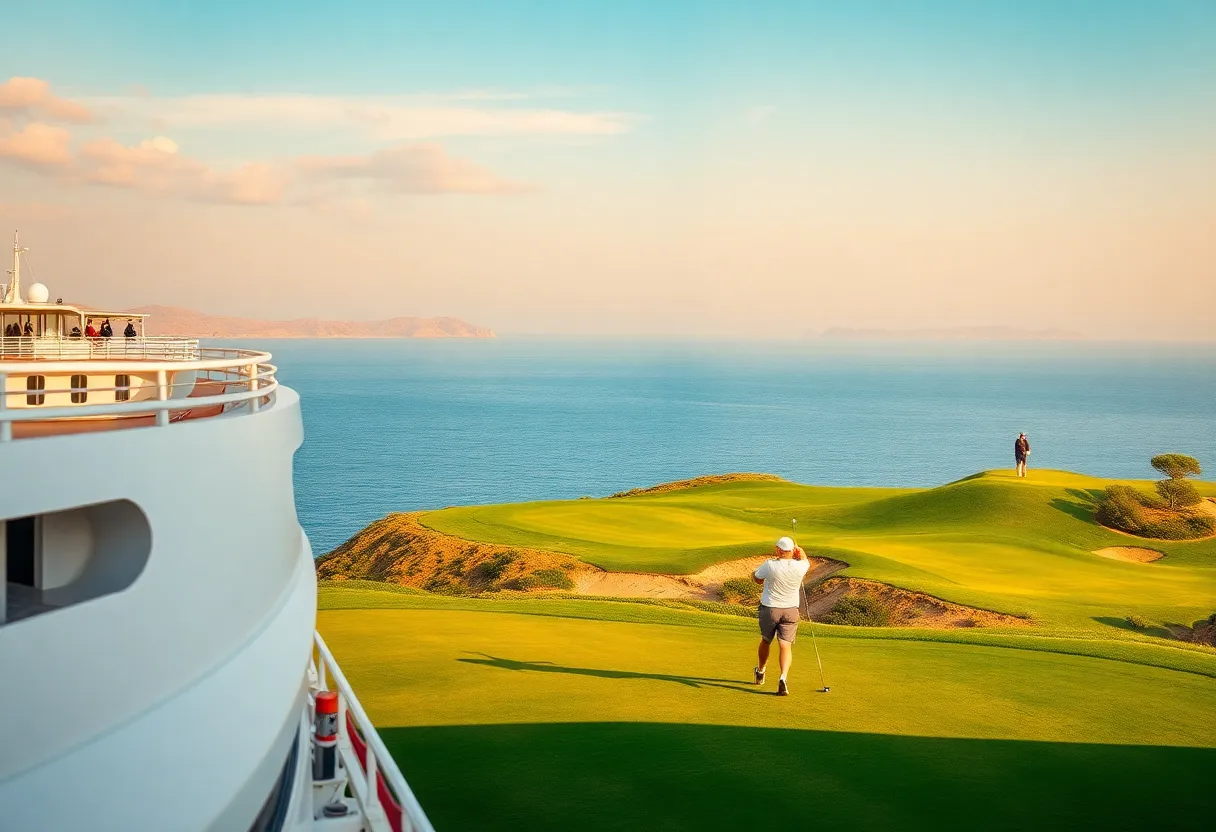 Golfers enjoying a round on a beautiful golf course during a cruise