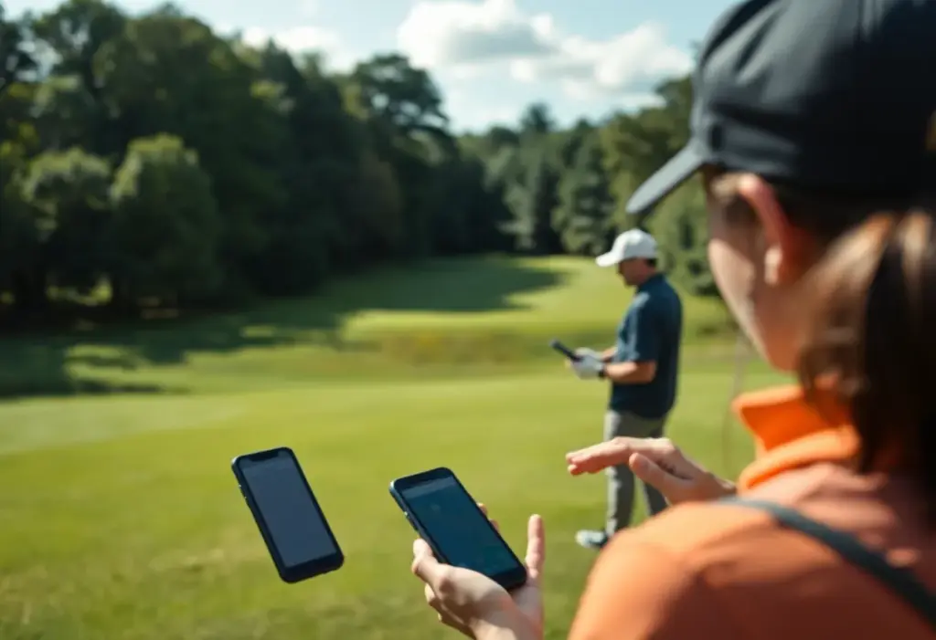 Golfers utilizing GPS technology on a golf course