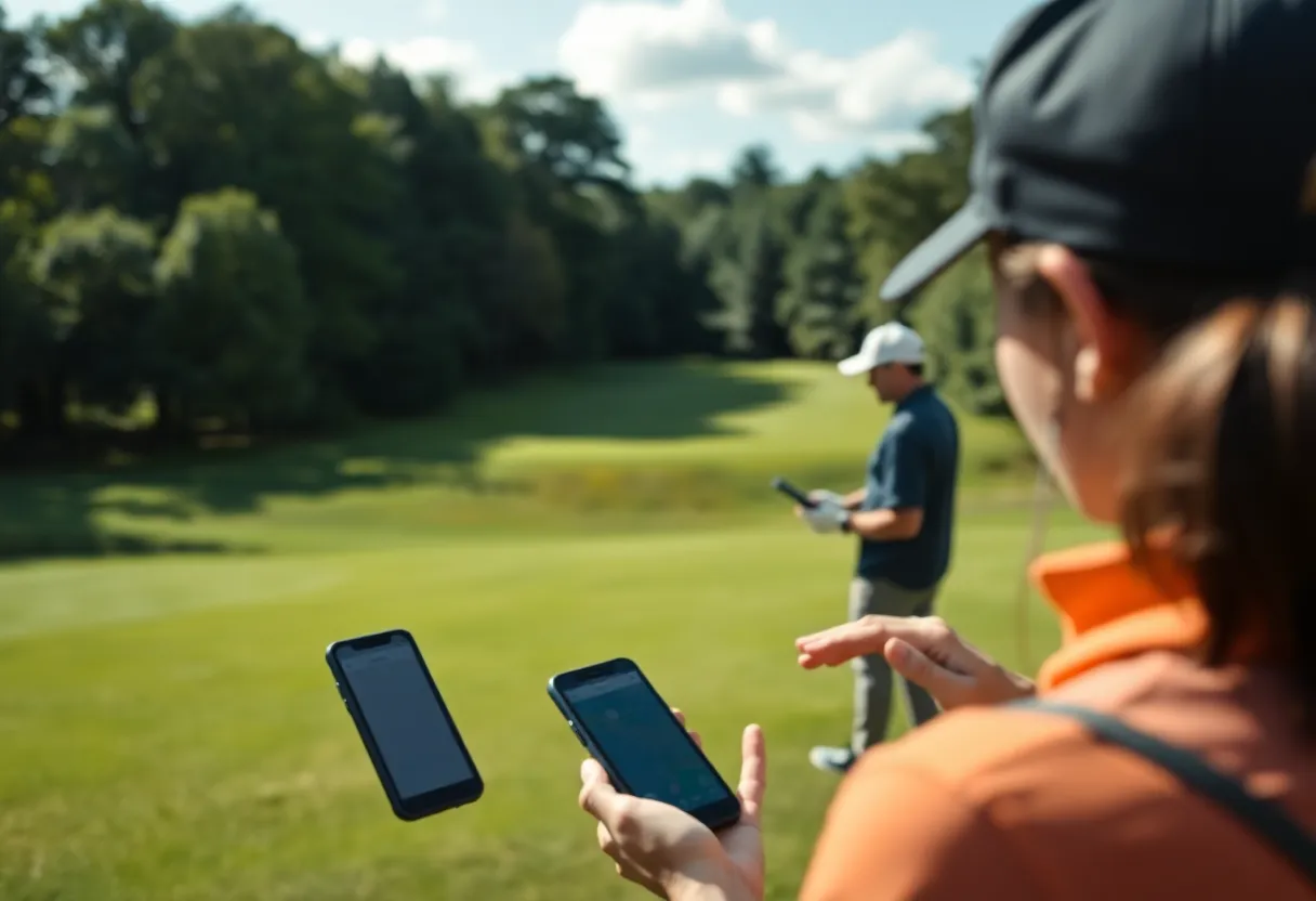 Golfers utilizing GPS technology on a golf course