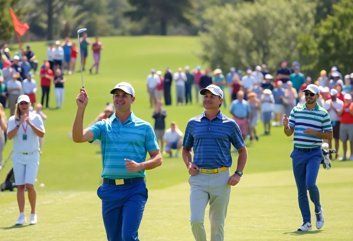 Players participating in a golf tournament during Golfweek's 50 year anniversary celebration.