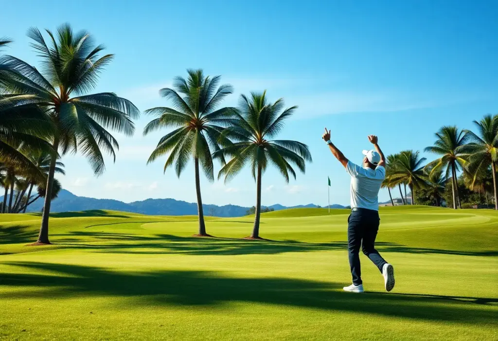 Golfer celebrating victory on the golf course