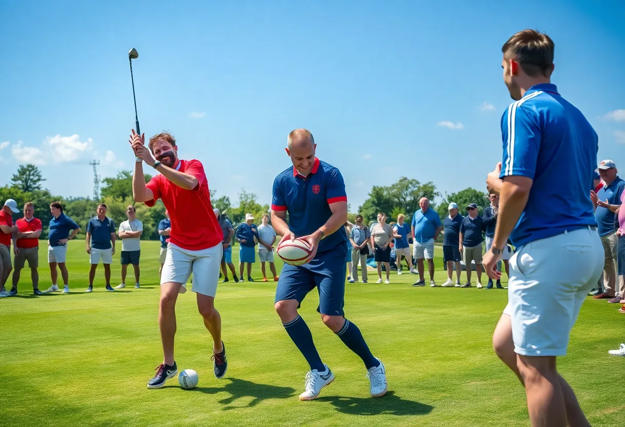 Irish rugby players participating in a golf event at Adare Manor