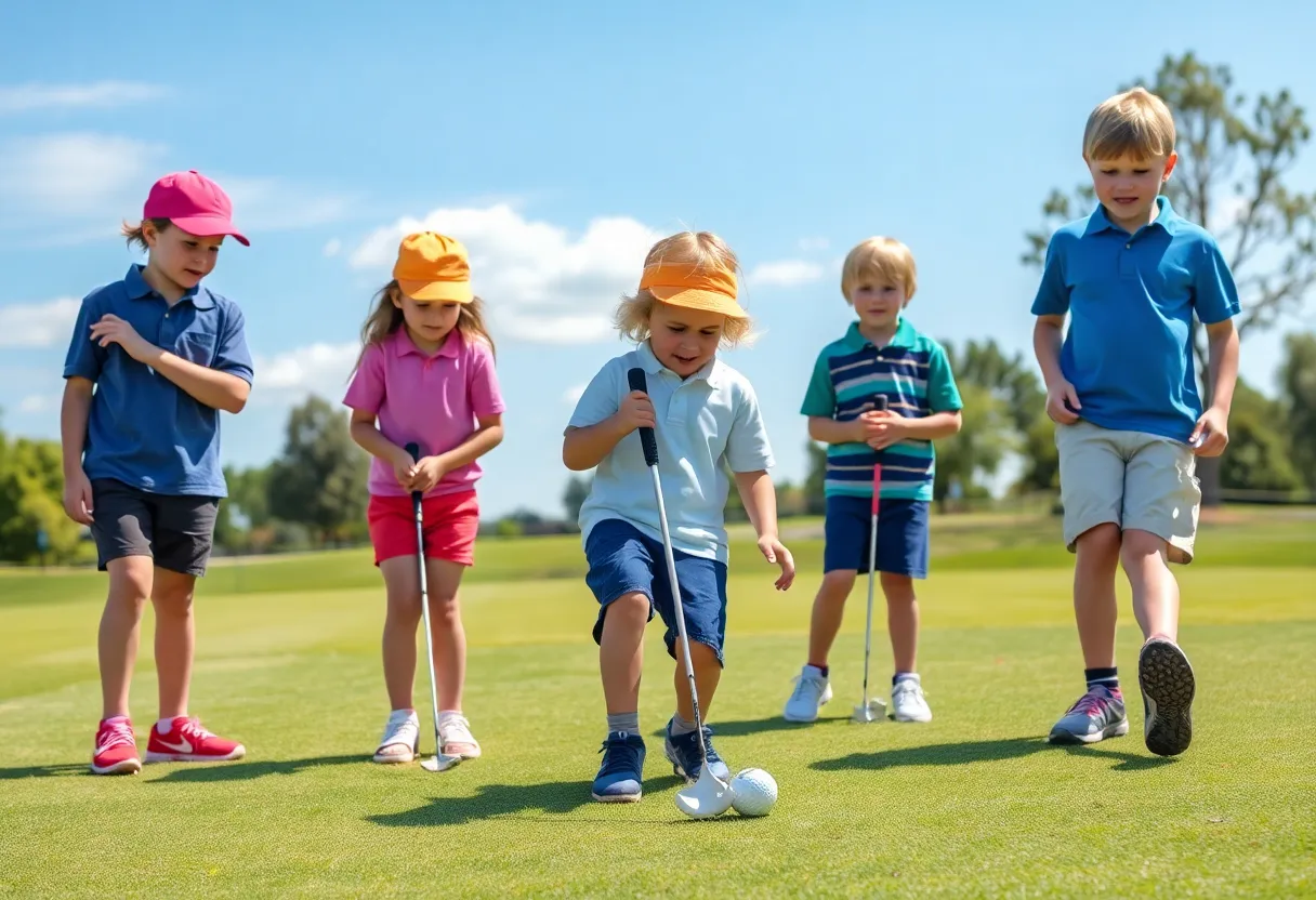 Children participating in golf clinics at Golden Horseshoe Golf Club