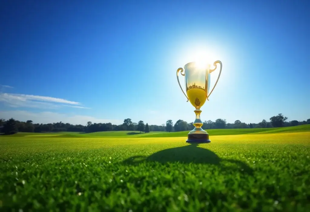 A stunning golf course viewed under a bright sky, representing victory in golf.