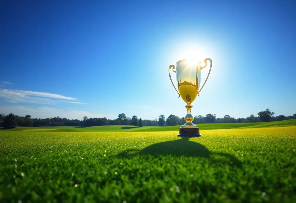 A stunning golf course viewed under a bright sky, representing victory in golf.