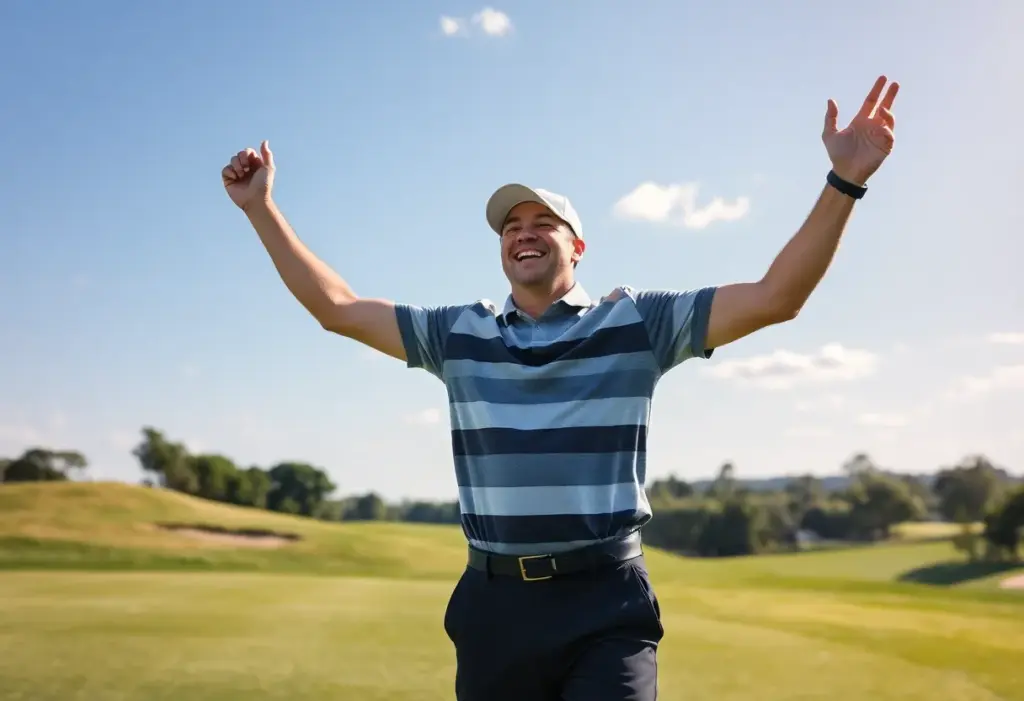 Golfer celebrating a significant win on the golf course