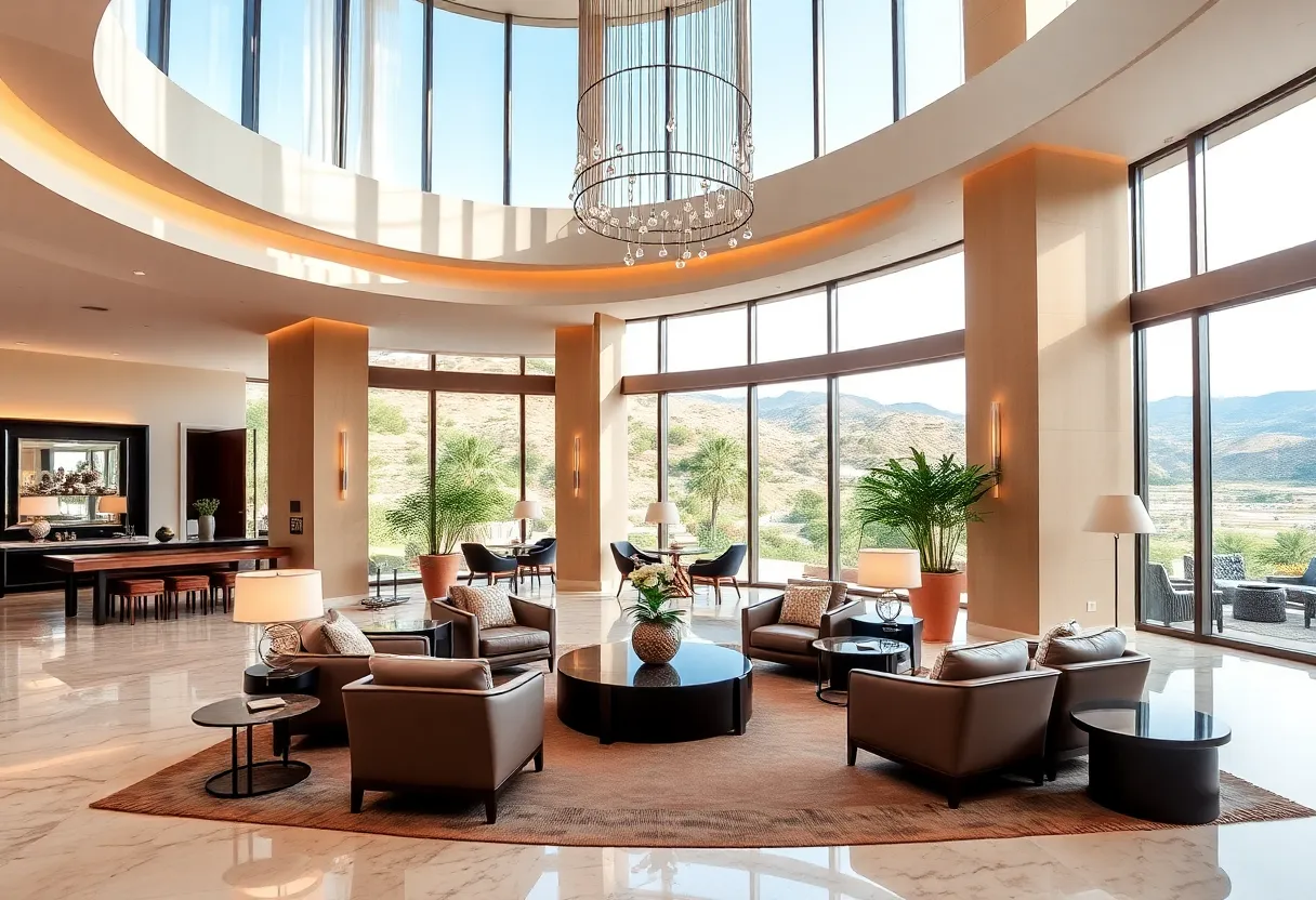 Modern hotel lobby in La Cala Resort surrounded by Andalusian beauty