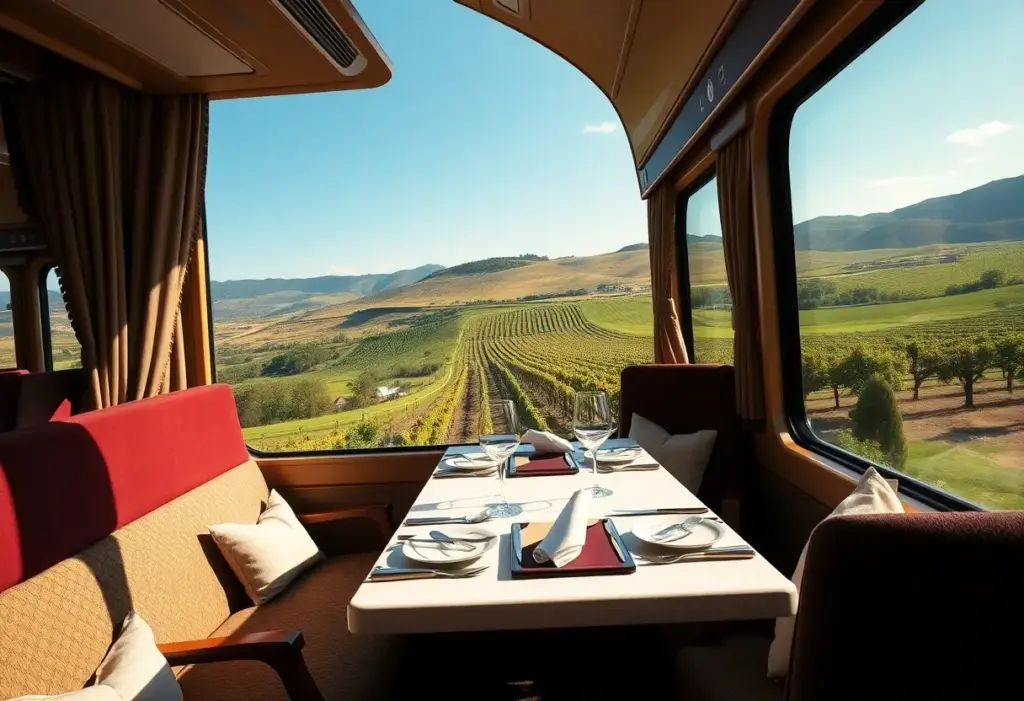 Luxurious train journey in Italy featuring golf and scenic views.